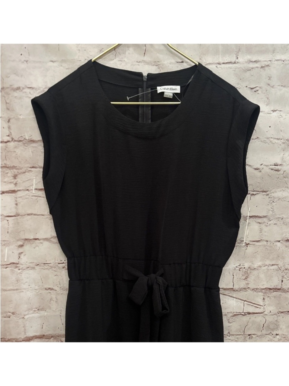 Calvin Klein Black Cap-Sleeve Tie-Waist Jumpsuit